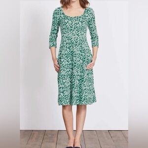 BODEN Women’s Julianna Ponte Green Polka Dot 3/4 Sleeve Midi Dress Size US 12R